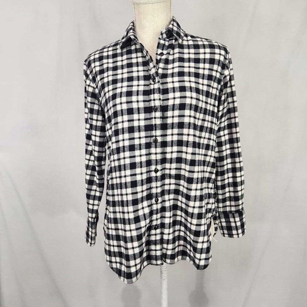 Madewell Flannel Shirt Womens Size XXS Black Plaid Button Front and Sides Hi Low
